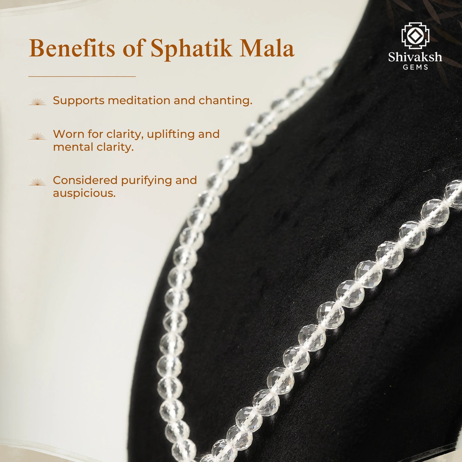 Sphatik Quartz Mala - Diamond Cut