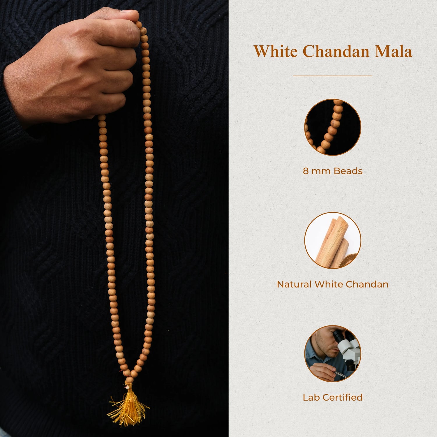 White Chandan Mala Sandalwood Mala